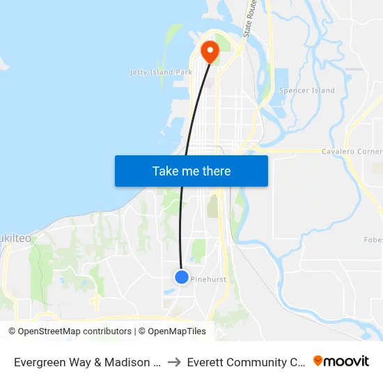 Evergreen Way & Madison St - NB to Everett Community College map
