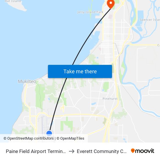 Paine Field Airport Terminal - EB to Everett Community College map