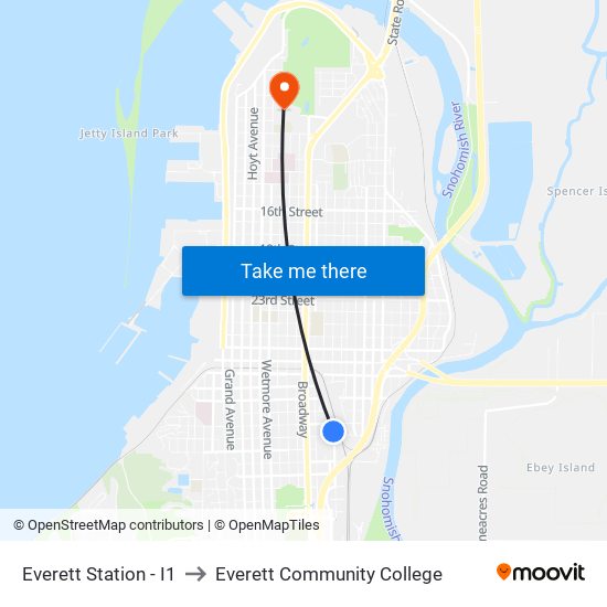 Everett Station - I1 to Everett Community College map