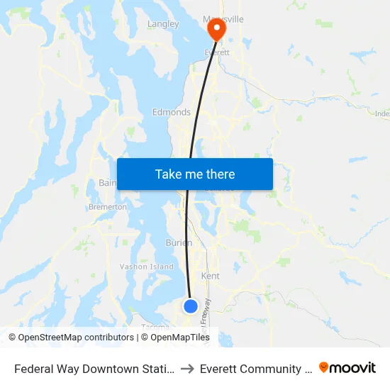 Federal Way Downtown Station - Bay 1 to Everett Community College map