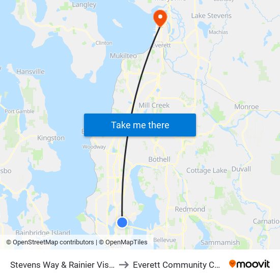 Stevens Way & Rainier Vista NE to Everett Community College map