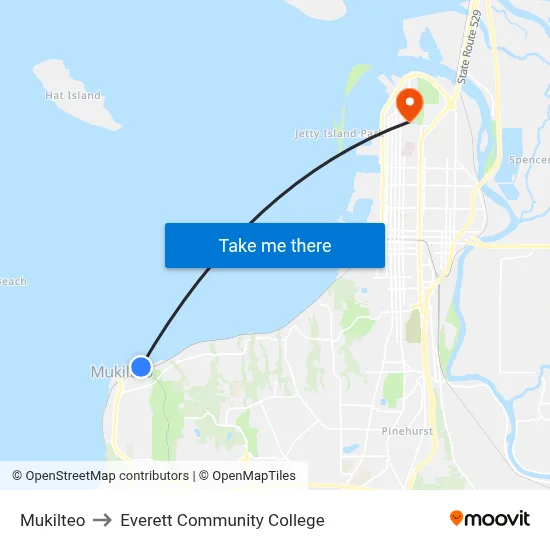 Mukilteo to Everett Community College map