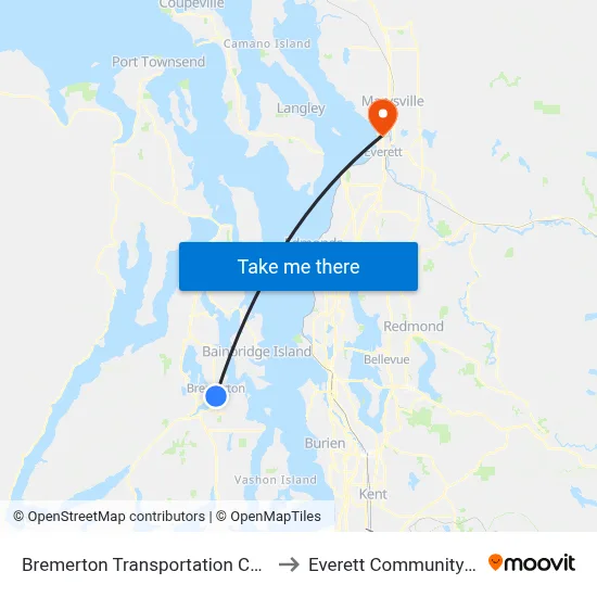 Bremerton Transportation Center (BTC) to Everett Community College map
