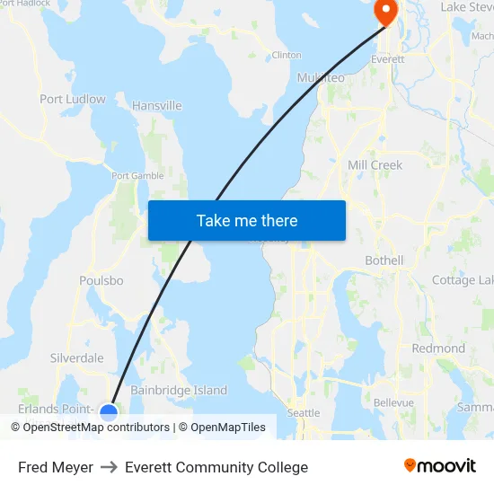 Fred Meyer to Everett Community College map