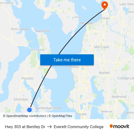 Hwy 303 at Bentley Dr to Everett Community College map
