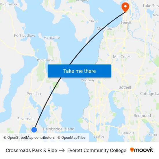 Crossroads Park & Ride to Everett Community College map