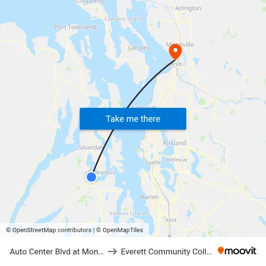 Auto Center Blvd at Monroe to Everett Community College map