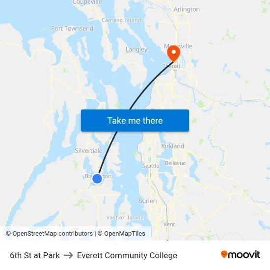 6th St at Park to Everett Community College map