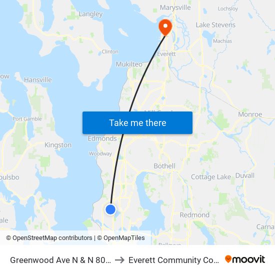 Greenwood Ave N & N 80th St to Everett Community College map