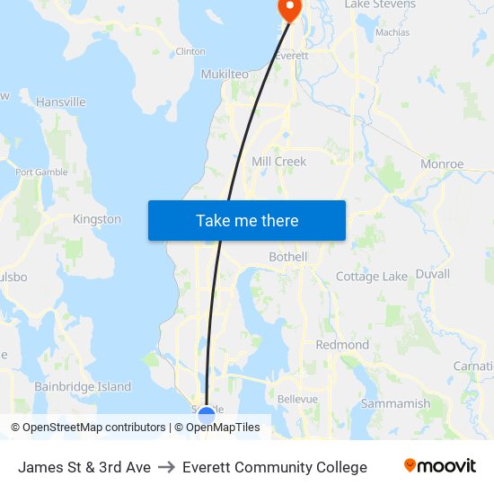 James St & 3rd Ave to Everett Community College map