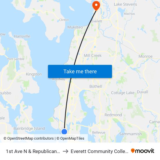 1st Ave N & Republican St to Everett Community College map