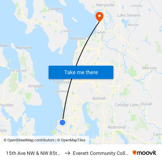 15th Ave NW & NW 85th St to Everett Community College map