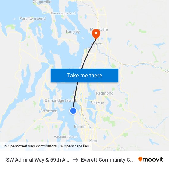 SW Admiral Way & 59th Ave SW to Everett Community College map