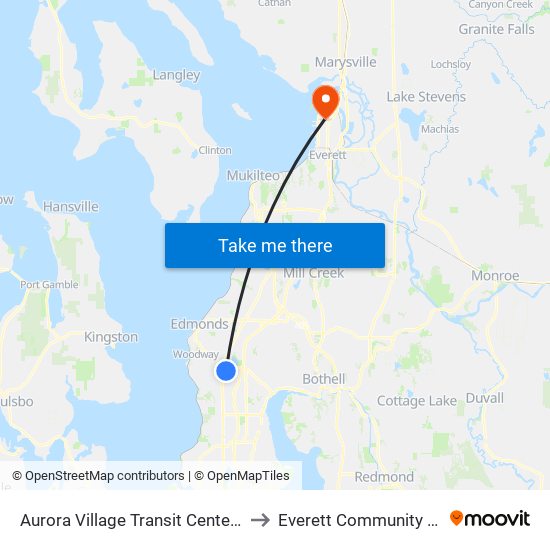 Aurora Village Transit Center - Bay 12 to Everett Community College map