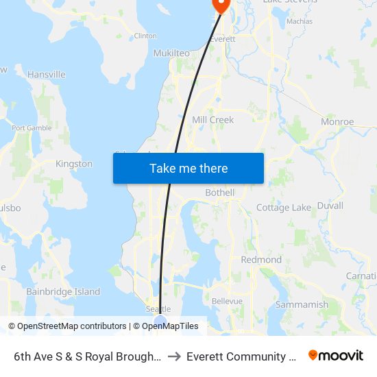 6th Ave S & S Royal Brougham Way to Everett Community College map