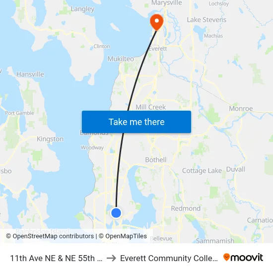 11th Ave NE & NE 55th St to Everett Community College map
