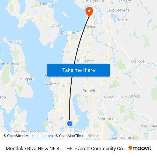 Montlake Blvd NE & NE 45th St to Everett Community College map