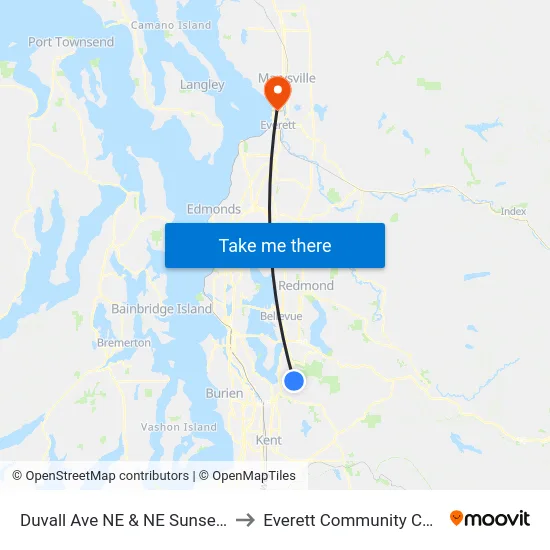 Duvall Ave NE & NE Sunset Blvd to Everett Community College map