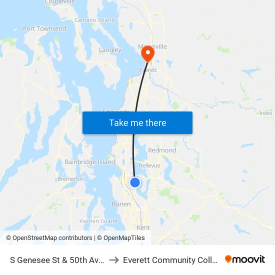 S Genesee St & 50th Ave S to Everett Community College map
