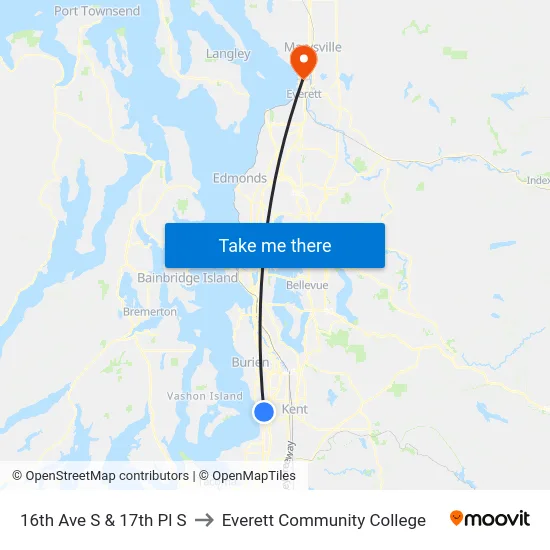16th Ave S & 17th Pl S to Everett Community College map
