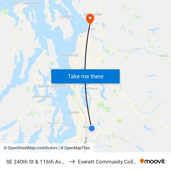 SE 240th St & 116th Ave SE to Everett Community College map