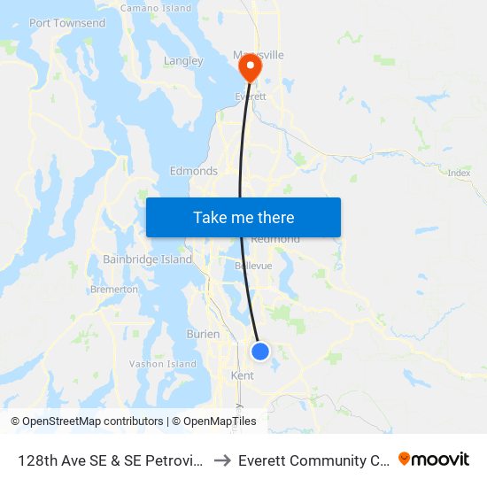 128th Ave SE & SE Petrovitsky Rd to Everett Community College map