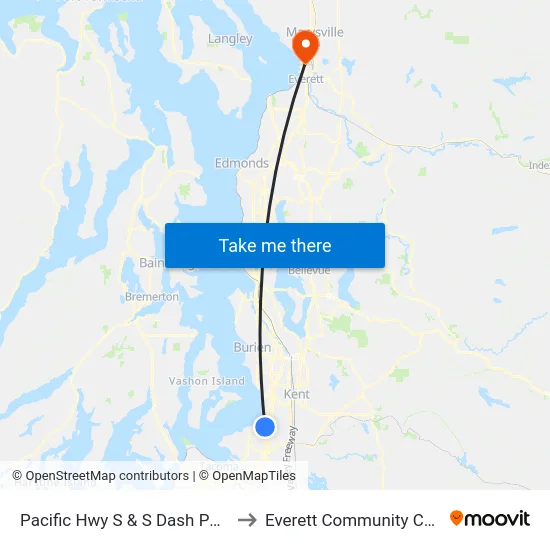 Pacific Hwy S & S Dash Point Rd to Everett Community College map