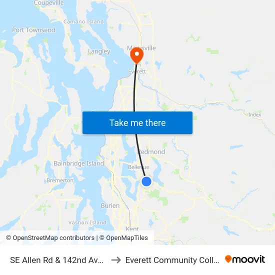 SE Allen Rd & 142nd Ave SE to Everett Community College map
