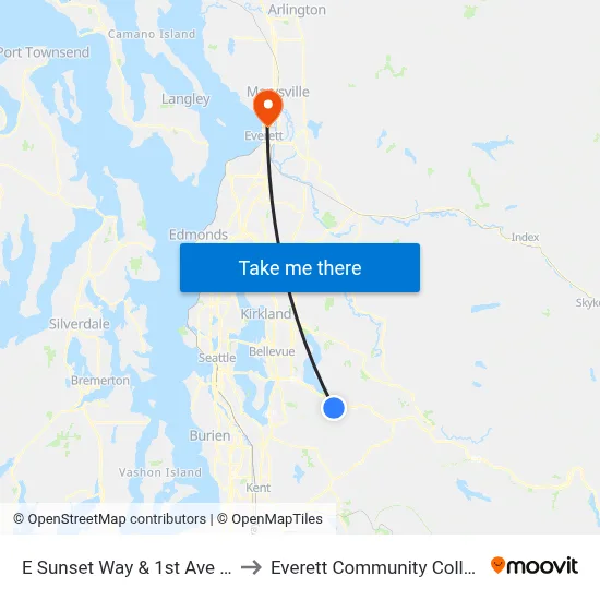 E Sunset Way & 1st Ave NE to Everett Community College map