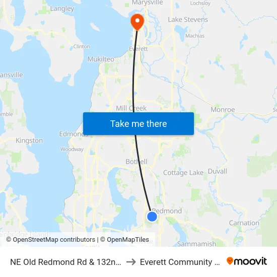 NE Old Redmond Rd & 132nd Ave NE to Everett Community College map