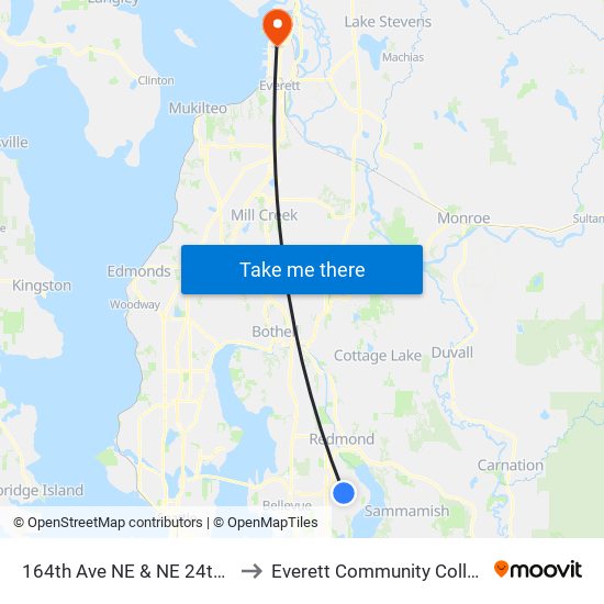 164th Ave NE & NE 24th St to Everett Community College map