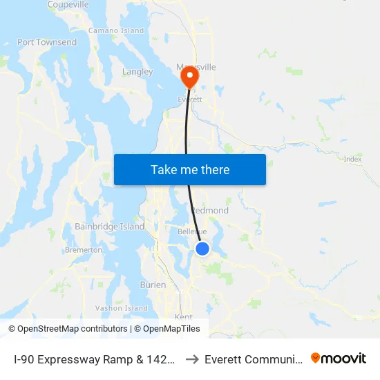 I-90 Expressway Ramp & 142nd Pl SE - Bay 3 to Everett Community College map