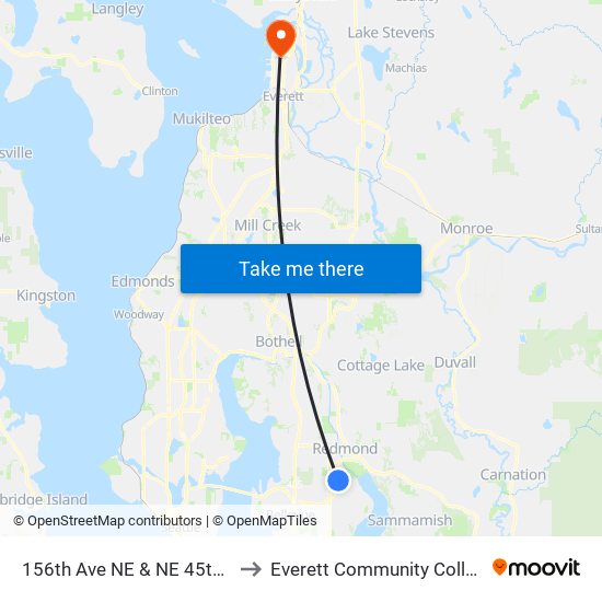 156th Ave NE & NE 45th St to Everett Community College map