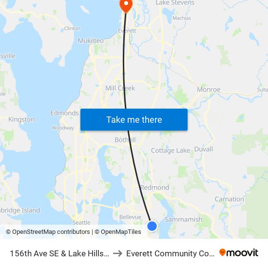 156th Ave SE & Lake Hills Blvd to Everett Community College map