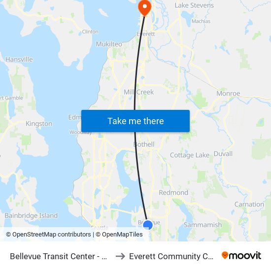 Bellevue Transit Center - Bay 10 to Everett Community College map