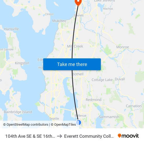 104th Ave SE & SE 16th St to Everett Community College map