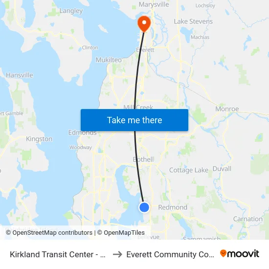 Kirkland Transit Center - Bay 1 to Everett Community College map