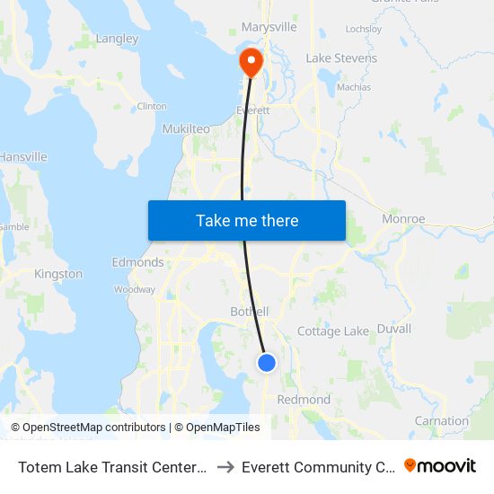 Totem Lake Transit Center - Bay 1 to Everett Community College map