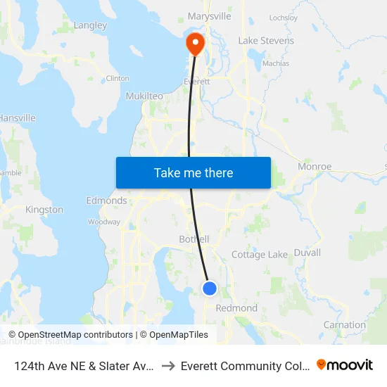 124th Ave NE & Slater Ave NE to Everett Community College map