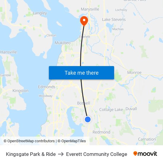 Kingsgate Park & Ride to Everett Community College map