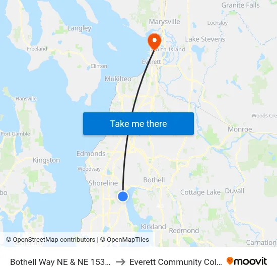 Bothell Way NE & NE 153rd St to Everett Community College map