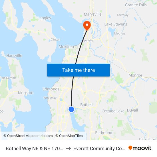 Bothell Way NE & NE 170th St to Everett Community College map