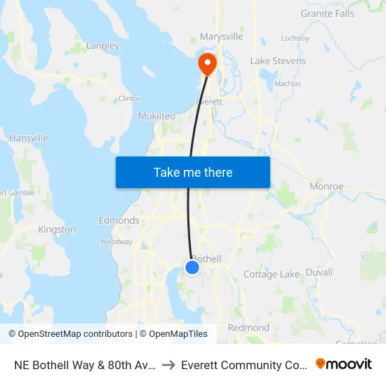 NE Bothell Way & 80th Ave NE to Everett Community College map