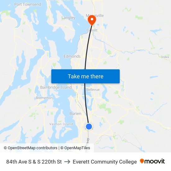 84th Ave S & S 220th St to Everett Community College map