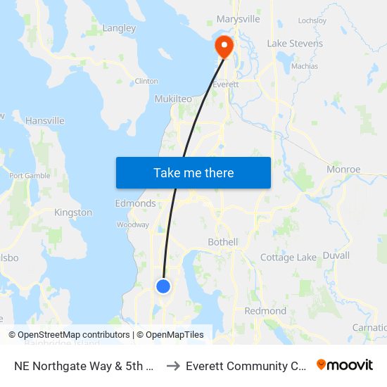 NE Northgate Way & 5th Ave NE to Everett Community College map