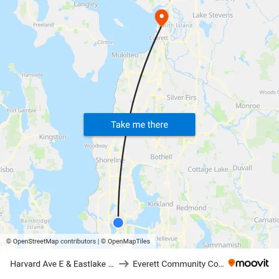 Harvard Ave E & Eastlake Ave E to Everett Community College map
