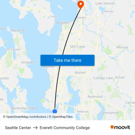 Seattle Center to Everett Community College map