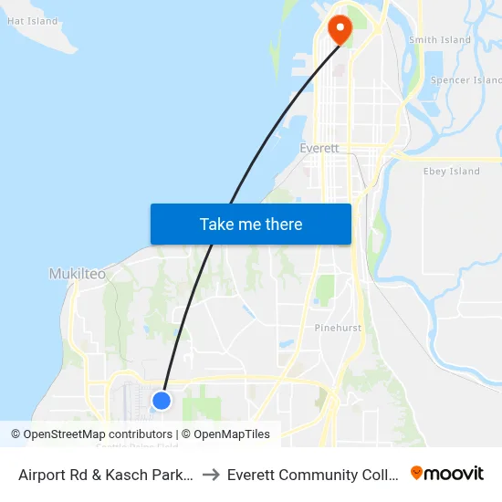 Airport Rd & Kasch Park Rd to Everett Community College map