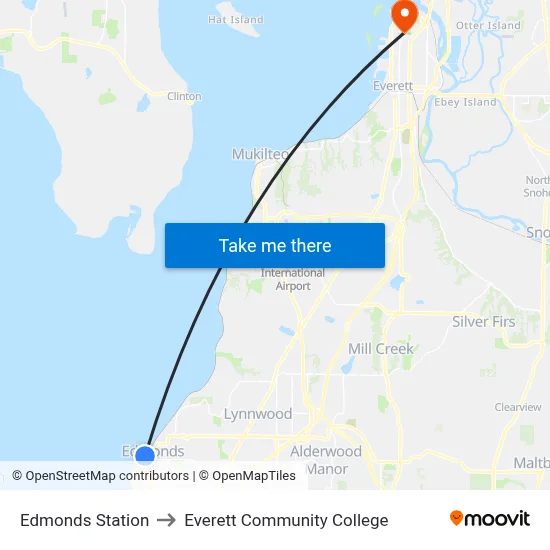Edmonds Station to Everett Community College map
