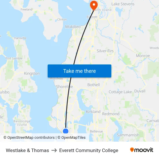 Westlake & Thomas to Everett Community College map
